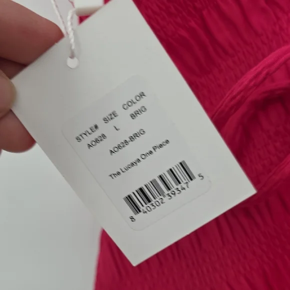 Andie Lucaya Smocked One-Piece Swimsuit Pink Textured Women's Size L - Picture 7 of 9